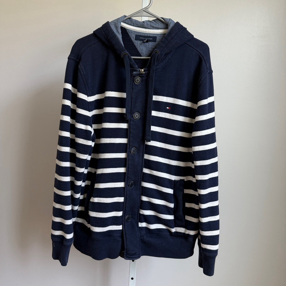 Tommy Hilfiger sz L blue white men's Striped Hoodie